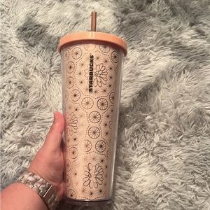 Pink/Coral Metallic Succulent Design Starbucks Tumbler